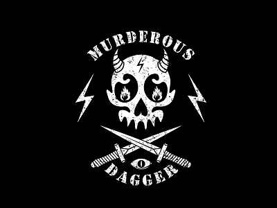 Murderous Dagger black dagger eye fire knife logo merch murder print skull tee white