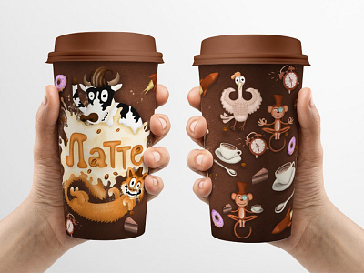 Latte Cup cat coffee cup design donut drink food illustration latte lattecup milk monkey