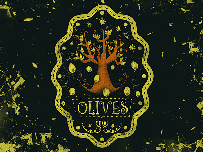Olives label art cartoon design food graphics green illustration label olive olives packaging tree