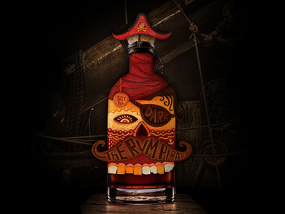 The Rum Pirate alcohol artwork bottle character design illustration label logo pirate rum sea skull