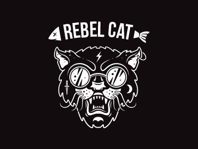 Rebel Cat animal black cat emblem evil fish graphics illustration label logo rebel tattoo