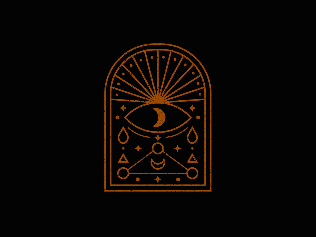 The Mystic Door stars cosmos moon icon art illustration black occult sign sun eye door mystic symbol logo