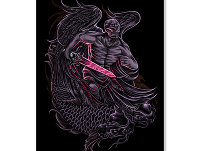 skulled rider koi art artwork design drawing graphic art illustration illustrator koi koi fish ornament skull skull art