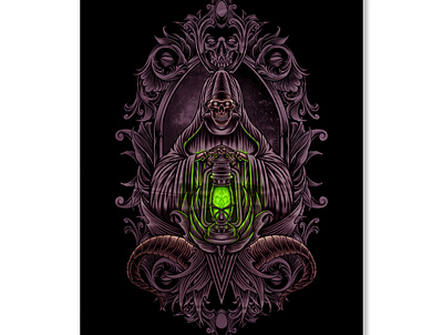 grim repear green lamp art artwork design drawing graphic art grim reaper grimreaper illustration illustrator ornament skull skull art