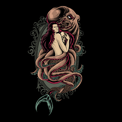 mermaid art artwork culture design drawing illustration illustrator kraken mermaid ornament siren