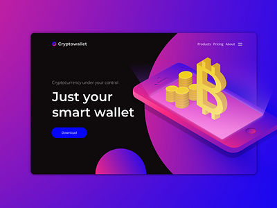 Cryptowallet promo page app application bitcoin blue concept design pink start up ui ux velvet wallet web website