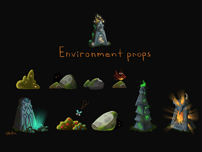 Game environment props altar bird bird illustration design devil emotional design enviroment game art game assets illustration indie dev indie game location plant plant illustration plants prop design props stone