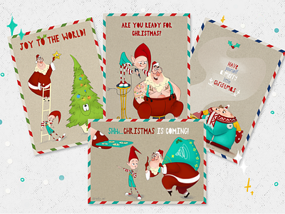Santa and elf - christmas cards