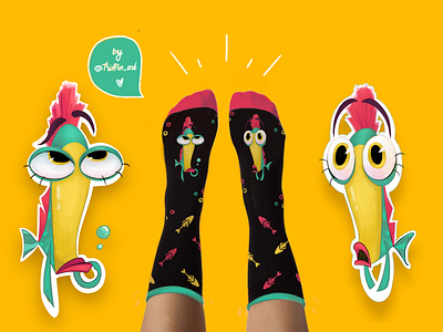 Fun cartoon socks design cartoon cartoon character cartoon comic cartoon design cartoon illustration character animation character art character concept character design character development emotion emotional design fish photoshop product design sock socks sticker design sticker pack swag