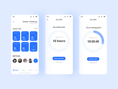 Intermittent fasting app UI 2022 application clean counter diet fasting fasting plan fitness intermittent fasting minimal mobile mobile app ramadan roja siam timmer trendy design ui ui ux weight lose