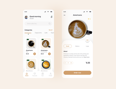 Online Coffee shop app UI 2022 add to cart app design clean coffee coffee shop design illustration logo minimal mobile app online store order screen product design responsive design screen template trendy design ui ux web design