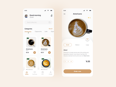 Online Coffee shop app UI