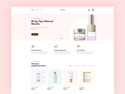 Beauty products e-commerce web landing page ui