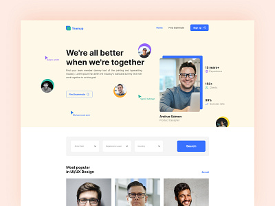 Teamup web landing page ui design