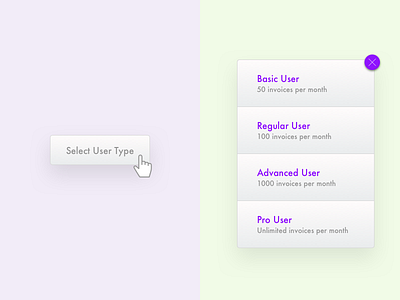 Select User Type accordion dropdown expand form green purple select ui