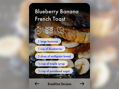 Recipe Card app banana blueberry breakfast card grains health ingredients mobile recipe toast