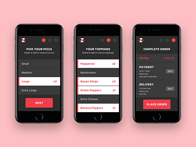 Pizza App: Zipzaa app cart dark food ios minimal mobile order ordering pizza
