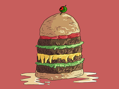 Greasy Burger burger. hamburger cheese diner drawing food greasy illustration lettuce sketch tomato