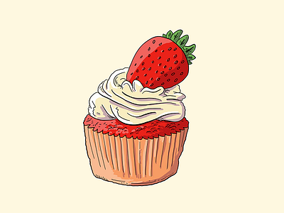 Strawberry Cupcake art cake cupcake dessert drawing food fruit illustration sketch strawberry