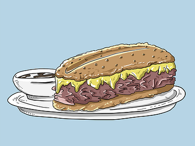 Roast Beef Dip art bun cheese dip drawing food illustration lunch meat roast beef sandwich sketch