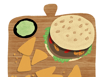 Burger & Nachos art burger dinner drawing food hamburger illustration lunch nachos restaurant sketch wood