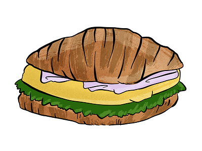 Egg & ham breakfast sandwich art children illustration drawing eat eggs food ham illustration procreate restaurant sandwich sketch
