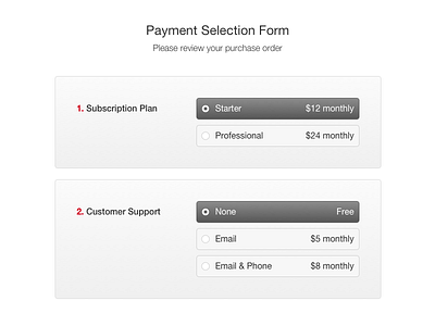 Payment Selection Form