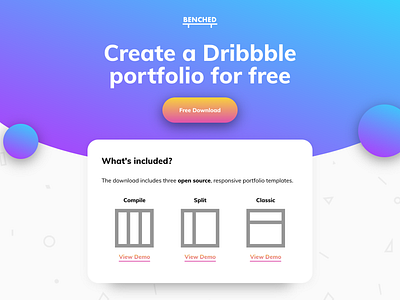 Benched: Update benched dribbble free gradient minimal open source playful plugin portfolio shadow template