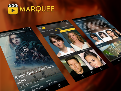 Movie and Actor Pages for Movie Discovery Android App android app cast crew dark movies photos showtimes trailers ui