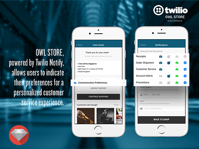 eCommerce Mobile App Showcasing Twilio Notify app commerce enterprise mobile notify shop store twilio