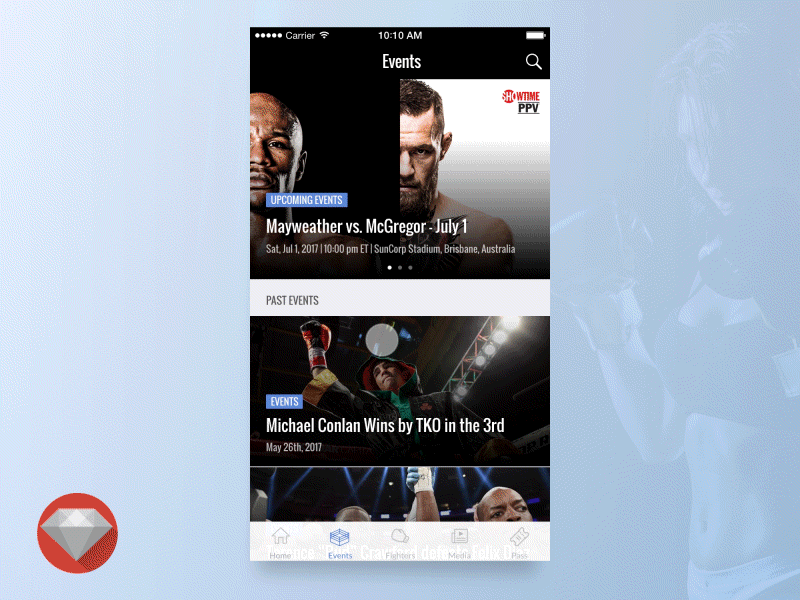 Fight News & Events Mobile App animation app boxing consumer events gif mma mobile