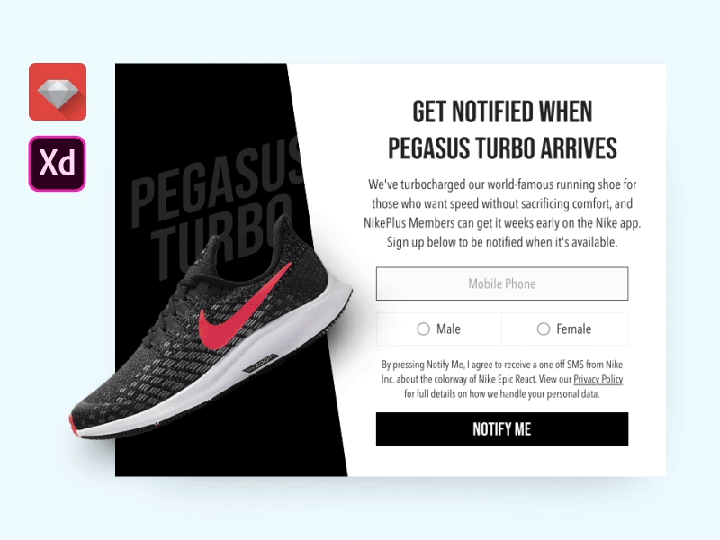 New Product Announcement Popup adobepartner animation campaign ecommerce gif madewithadobexd marketing popup shoes sms sneakers