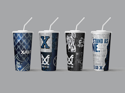 Xavier sports cup design basketball branding branding design cups design identity logo mascot pattern product design soda sports texture typography university xavier