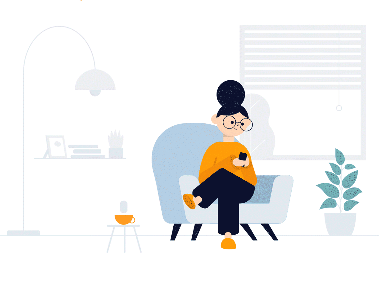 A girl sitting, scrolling through phone aftereffects animation design girl illustration minimalism motion phone sitting