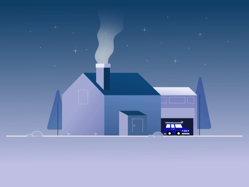 House animation blue car garage house illustration motion night smoke vector