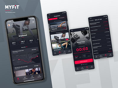 Mobile Personal Trainer app cards dark theme fitness ios iphone x list mobile personal profile sport swipe timer training trainings ux ui design