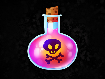 The bottle of poison for Halloween 2d app art bottle danger design game halloween icon illustration magic pink poison potions skeleton skull sorceress witch