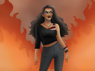 Fleuritte adobe adobe photoshop black character design design digital painting fire girl orange personal project project women