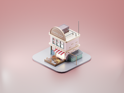 Coffee Shop 3d 3d art app blender blender3d cute design illustration isometric