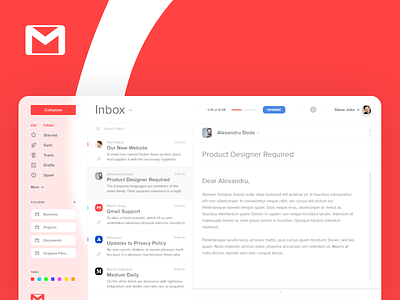 Gmail UI Concept Design app brand business design gmail google graphic logo red ui ux