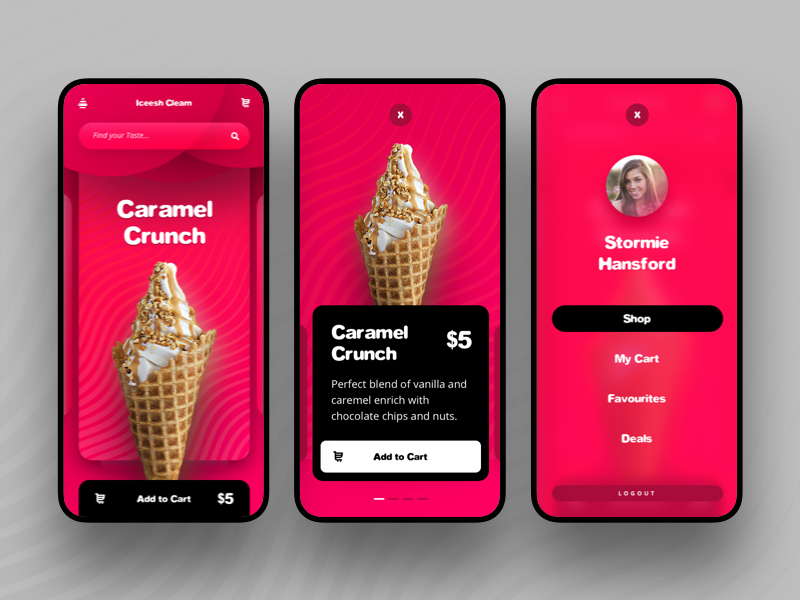 Ice Cream - UI Concept bright neon red pink app parlour ice cream mobile ui ux ui design