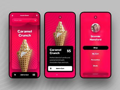 Ice Cream - UI Concept app bright design ice cream mobile neon parlour pink red ui ui ux