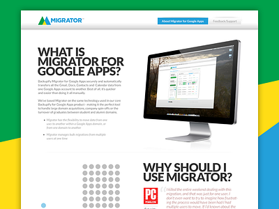 Migrator Website about app google page site ui website