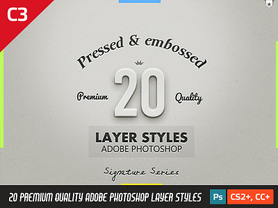 20 Pressed & Embossed Styles 3d adobe cc cs2 embossed layer light photoshop pressed shadow styles