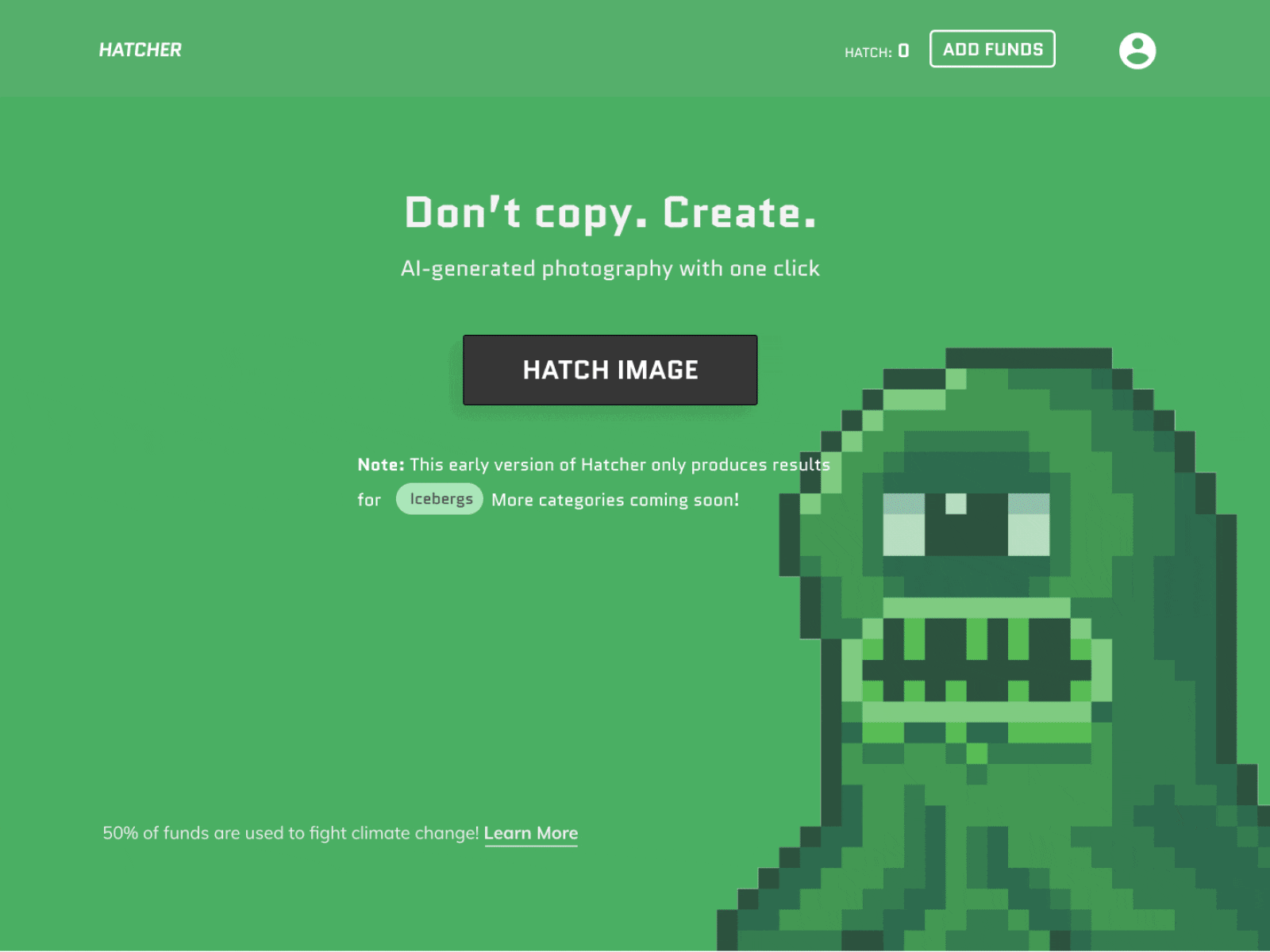 Hatcher | Landing Page ai branding green image editor landing page minimal ui web app website