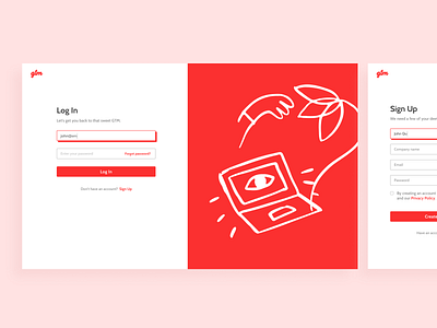 GTM | Log In app clean login modern onbaording red registration sign up simple ui webdesign website