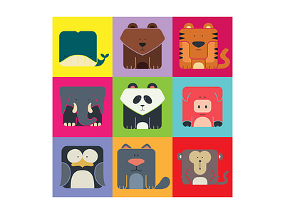 DailyUI 088 - Avatar animal art animal illustration animals avatar avatar design avatar icons avatars daily 100 challenge dailyui dailyuichallenge design elephant illustration interaction design mobile app monkey panda tiger ux design uxui