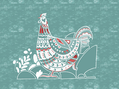 Illustration - Wood Block Rooster