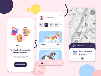 Pet Adoption App adoption animal design dog illustration mobile app pet pet adopt ux design uxui weekly challenge