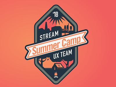 "Stream Team" Summer Camp Badge badge badge hunting illustration skyline thick lines vector